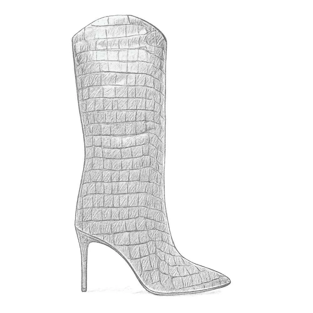 Schutz Maryana Crocodile-Embossed Leather Knee-High Boots